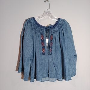 Free People Sun Valley embroidered blouse in Blue Size S New NWT